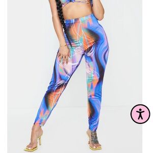 **NEVER WORN** PrettyLittleThing SHAPE PURPLE MARBLE HIGH WAIST SLINKY LEGGINGS